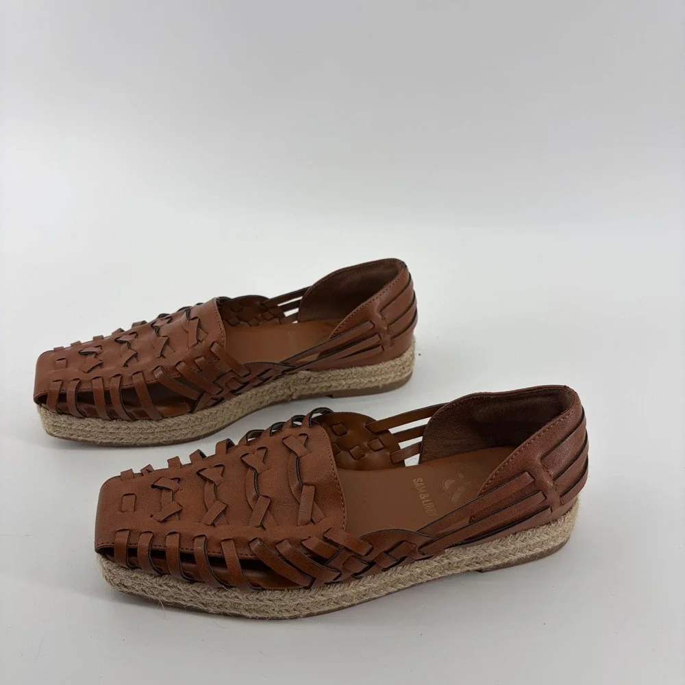 Sam & Libby Womens‎ 7.5 Brown Espadrille Loafers Woven Huarache Square Toe Flat